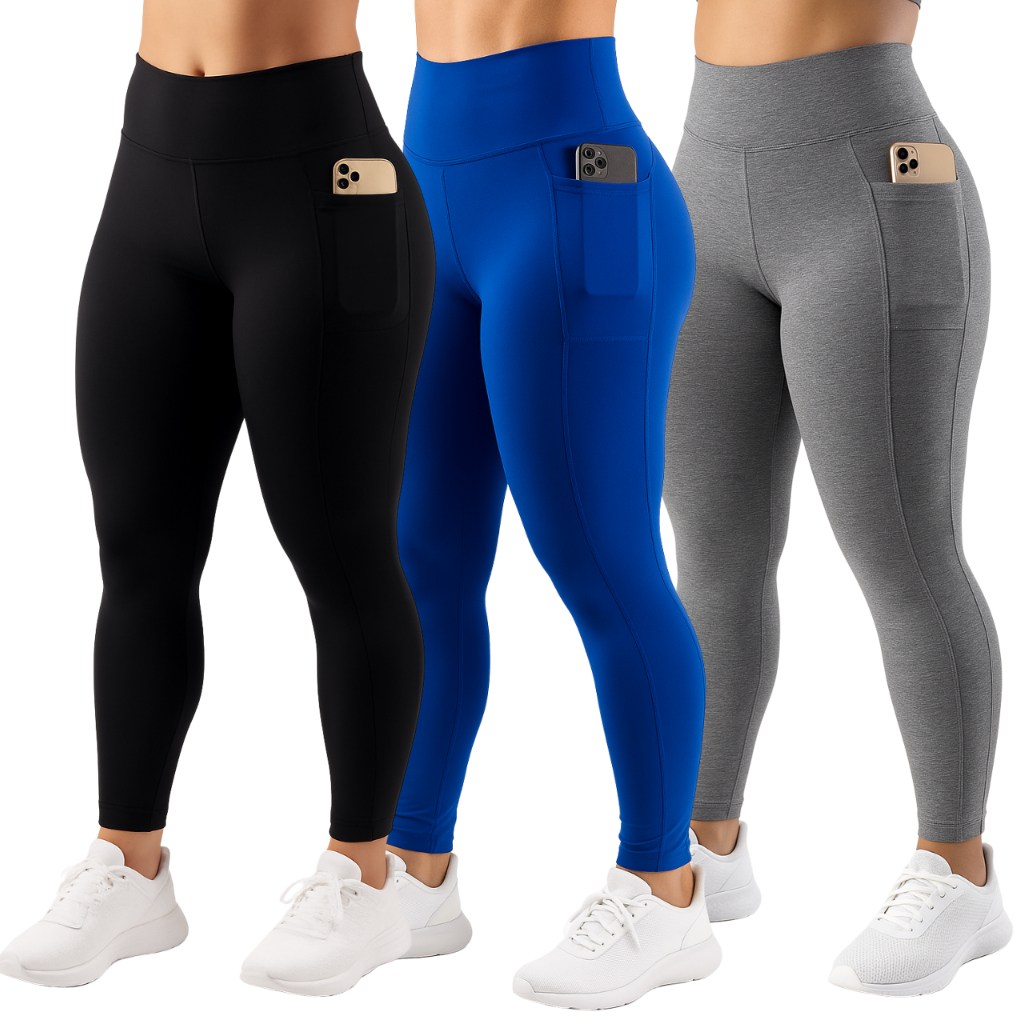 Foto de referência: Kit com 3 calças legging fitness.