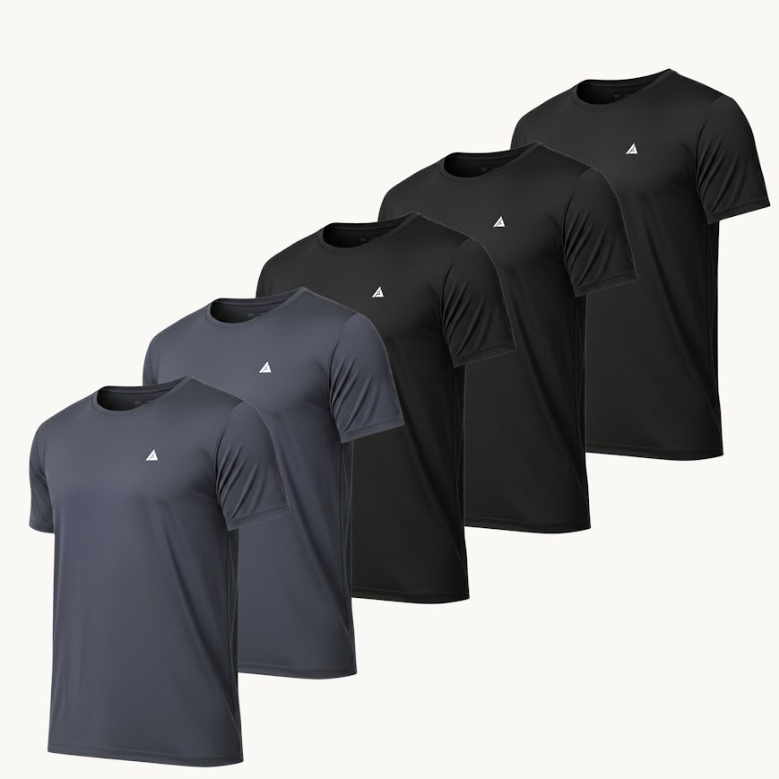 Foto de referência: Kit com 5 camisetas básicas dry fit.